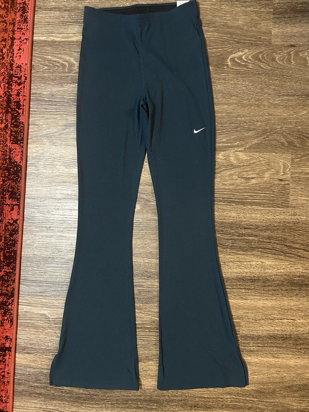 Nike Blue Flared Leggings Tight Fit Mid rise Full Length Pants Small Ribbed